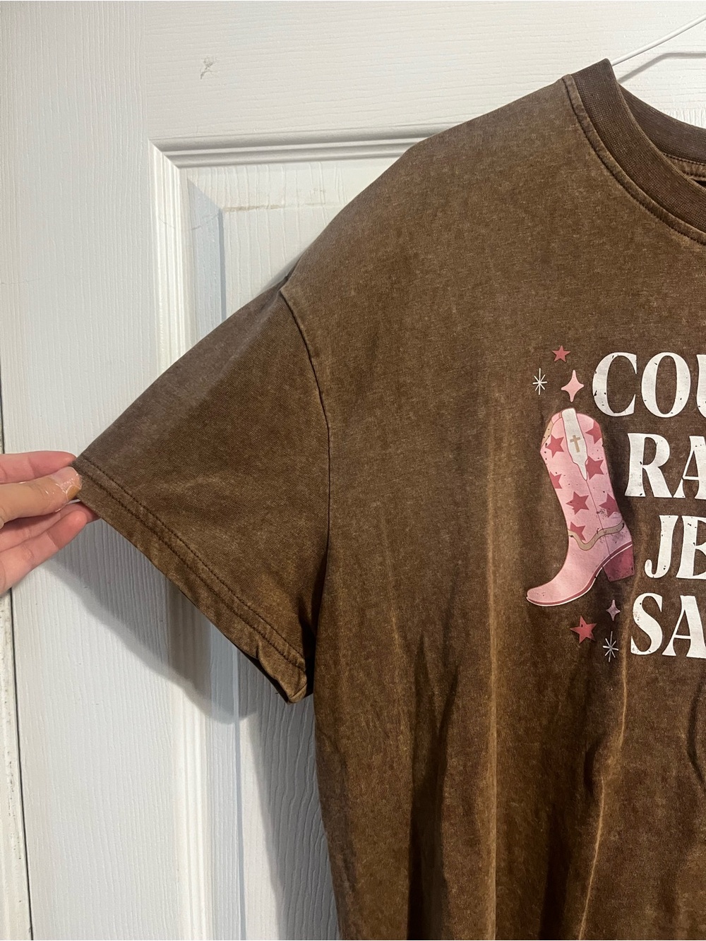 Country Raised Jesus Saved Brown Oversized Graphic Tee - Sz Medium - Picture 3 of 6